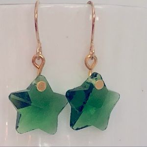 Sparkling Glass Crystal Green Star Earrings New Hand Crafted